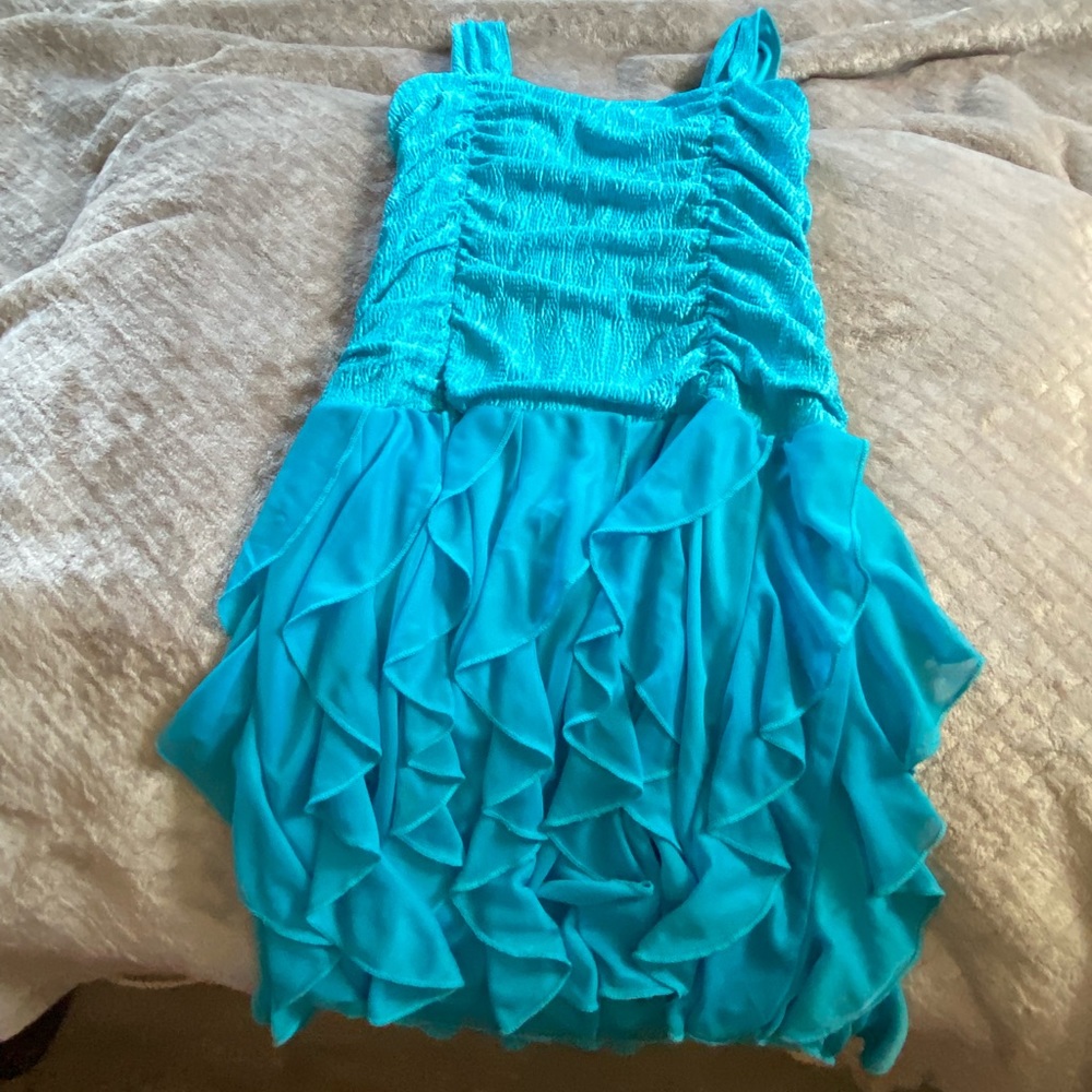 ruffled blue dress